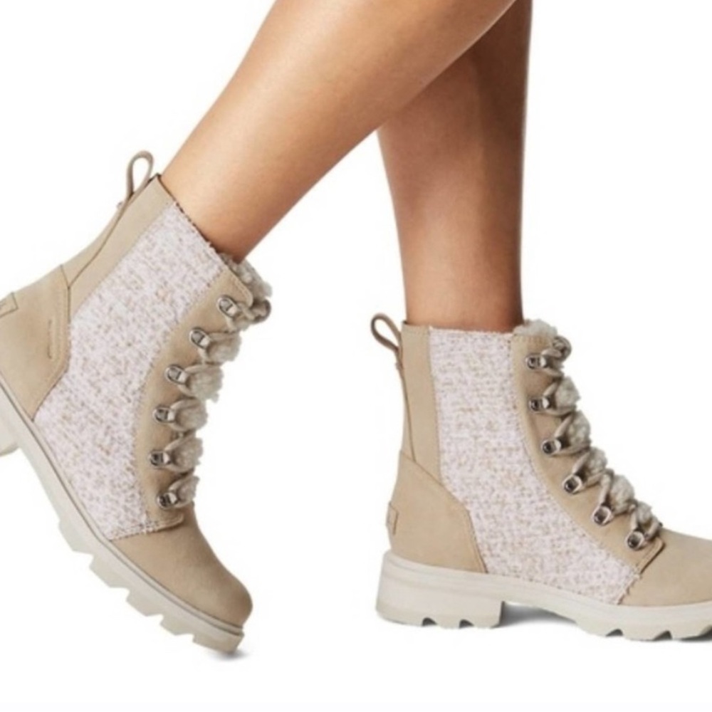 Sorel Lennox Lace Cozy Bootie Ancient Fossil & Chalk Size 7